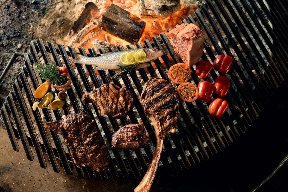 Fish, tomahawk and vegetables on the parrilla at Graziano's