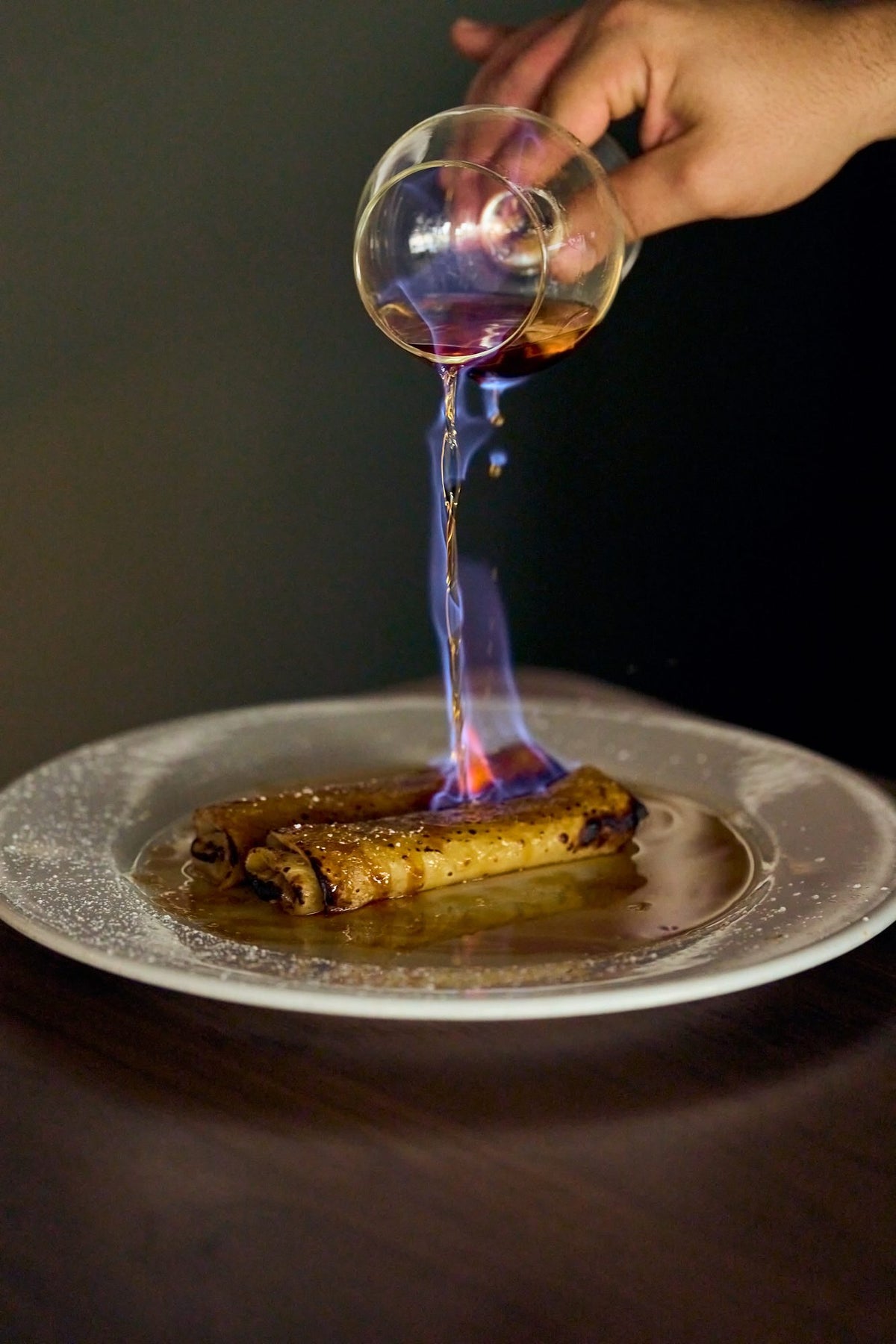 Flambeed dessert at Graziano's