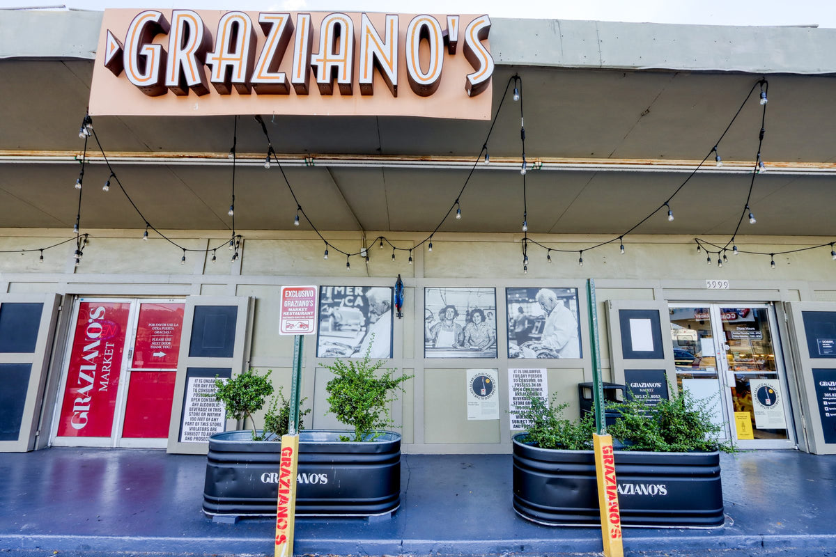 Graziano's Mercado Hialeah entrance with Graziano's sign, 5999 W 16th Ave