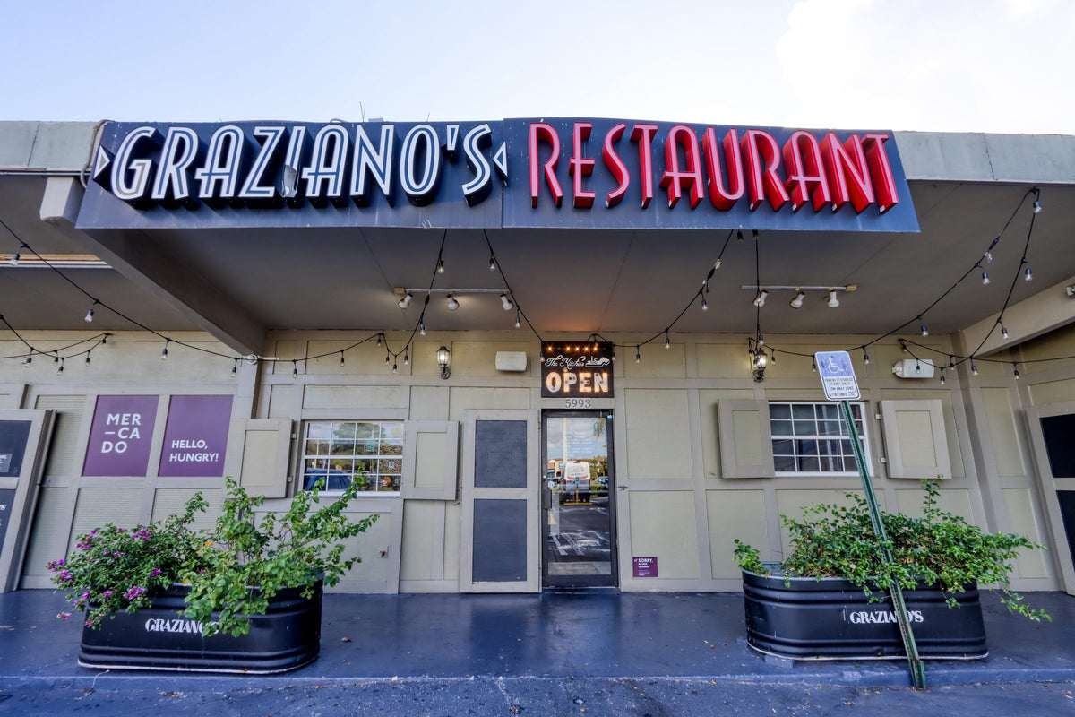 Graziano's Restaurant Hialeah storefront with neon sign, 5993 W 16th Ave